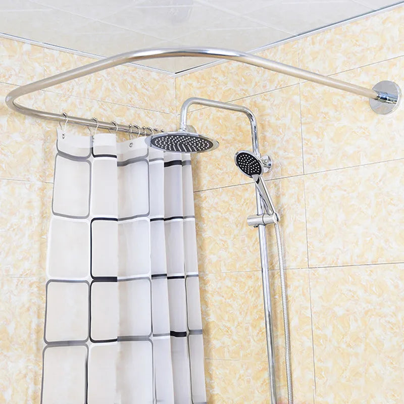 U Shaped Shower Curtain Rod Stainless Steel Curtain Rail Shower Rod Set Adjustable Curtain Bar Bathroom Accessories