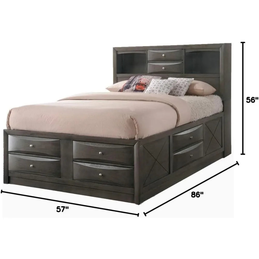 Full Bed with Storage, Solid Wood Full Size Bed Frame with Headboard Suitable for bedrooms, free shipping