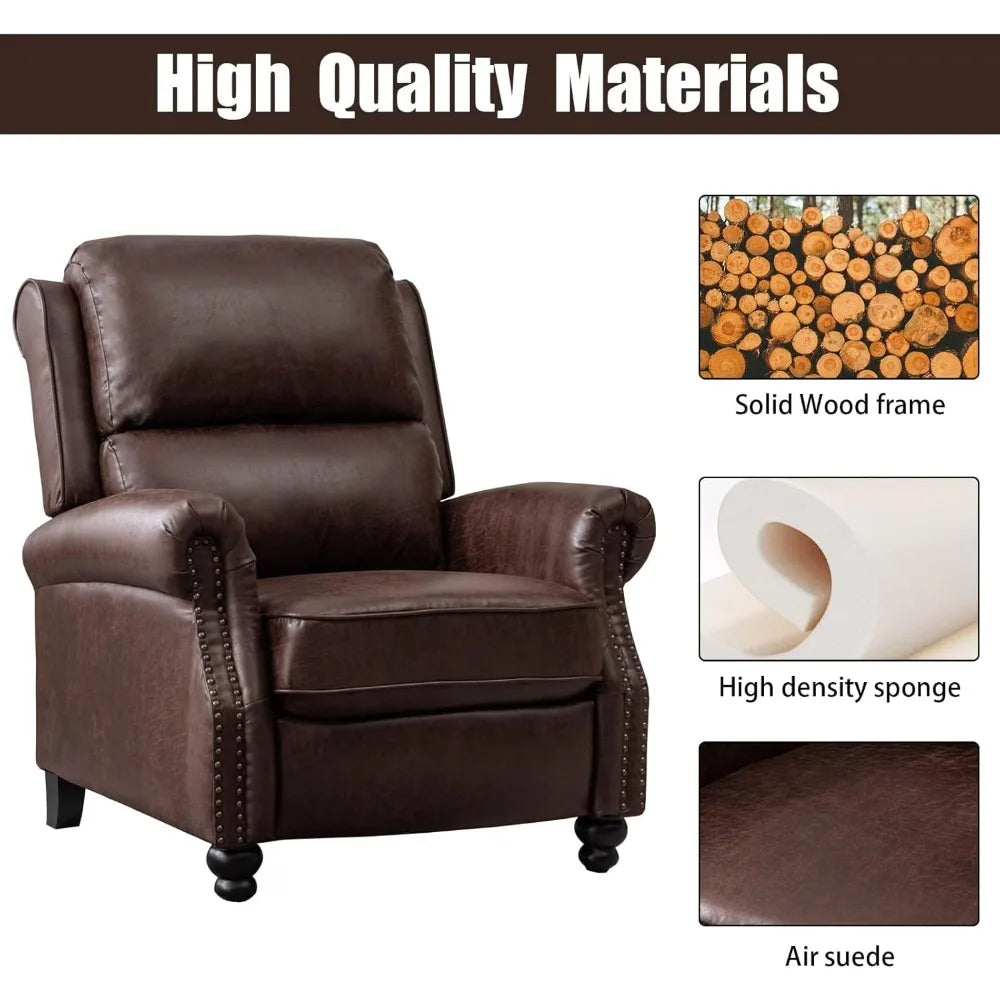 Reddish Brown Sofa Leather Armchair Push Back Recliner With Rivet Decoration Single Sofa Accent Chair for Living Room Armchairs