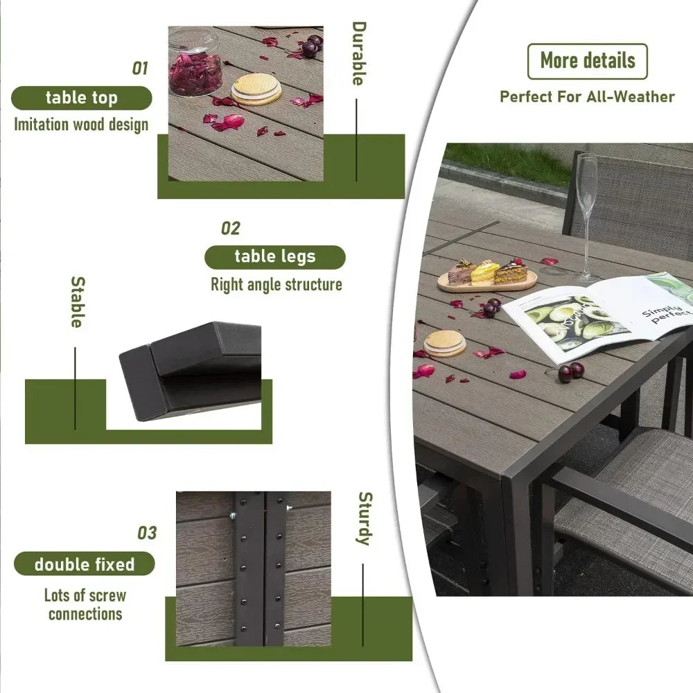 7 Piece Terrace Dining Outdoor Furniture Set with Weatherproof Table and 6 Stackable for Garden Suitable for gardens courtyards