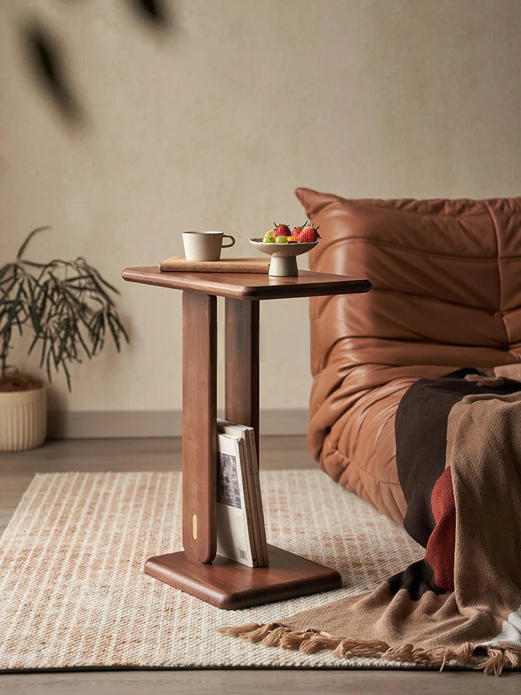 Sofa Side Table Solid Wood Removable Small Coffee Table Simple Black Walnut Living Room Side Table Bedside Corner