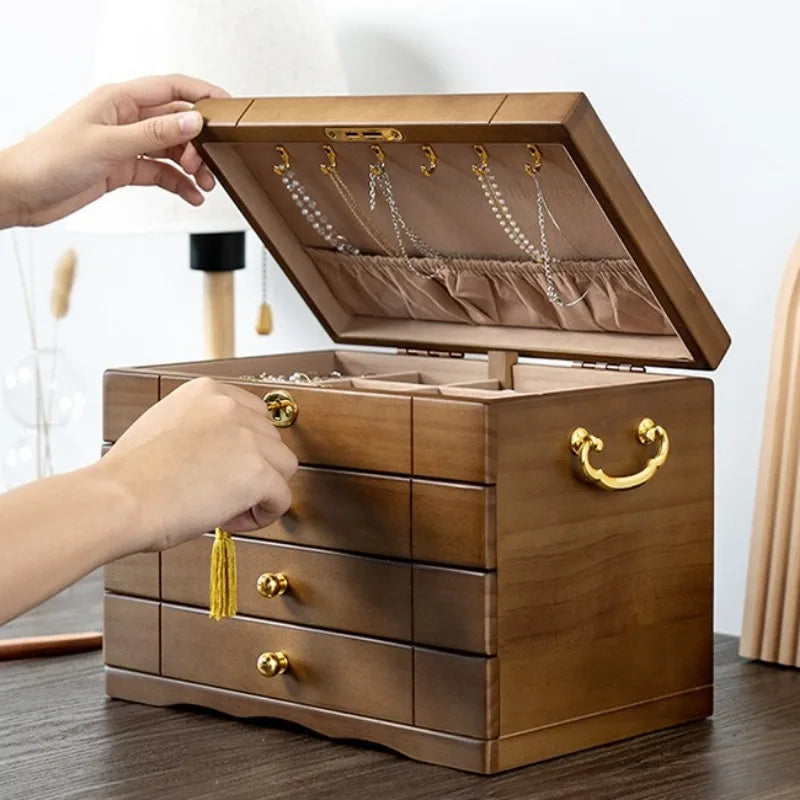 Wooden Jewelry Box Large Organizer Storage with Lock Luxury Jewelry Box Multi Functional Large Retro Packaging Gifs Supplies