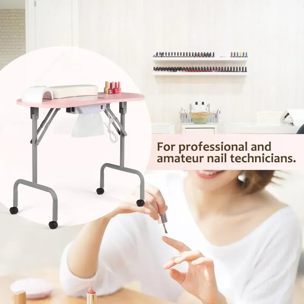 Portable Manicure Table Foldable Nail Desk with Charging Station Dust Collector Professional Nail Tech Table for Technician Spa