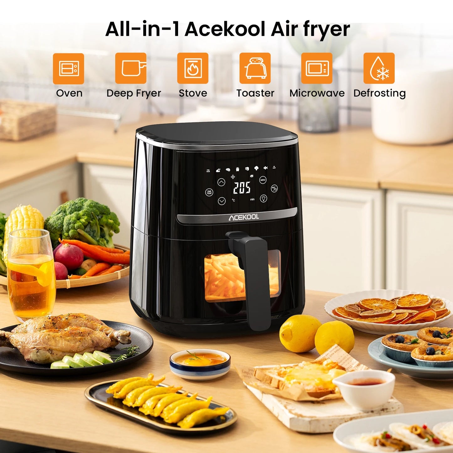 Air Fryer 5 Quart Digital Display Air Fryer Toaster Oven Combo with 8 Cooking Presets Oilless Cooker for Quick Meal Visible Wind