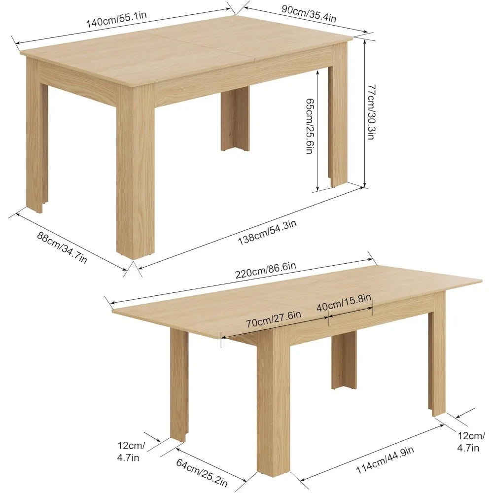 Extendable Dining Table for 6-10 Person, Wooden Dining Room Table, Modern Extendable Table for Gatherings, for Kitchens