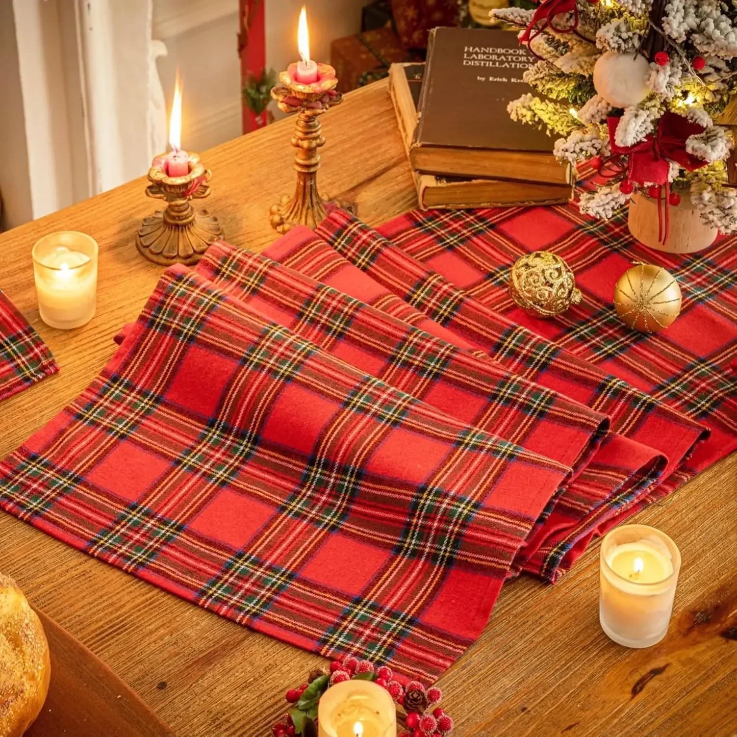 Christmas Table Runner Cotton Red Plaids Tablecloth Home Dinning Festival Scottish Plaids Table Cover Runners Decoration