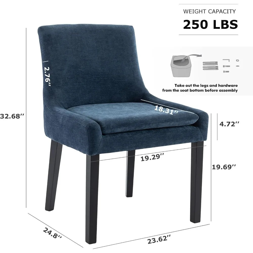 Upholstered Corduroy Accent Side Leisure Chairs With Mid Back and Wood Legs for Living Room/Dining Room-Blue Chair Chaises Table