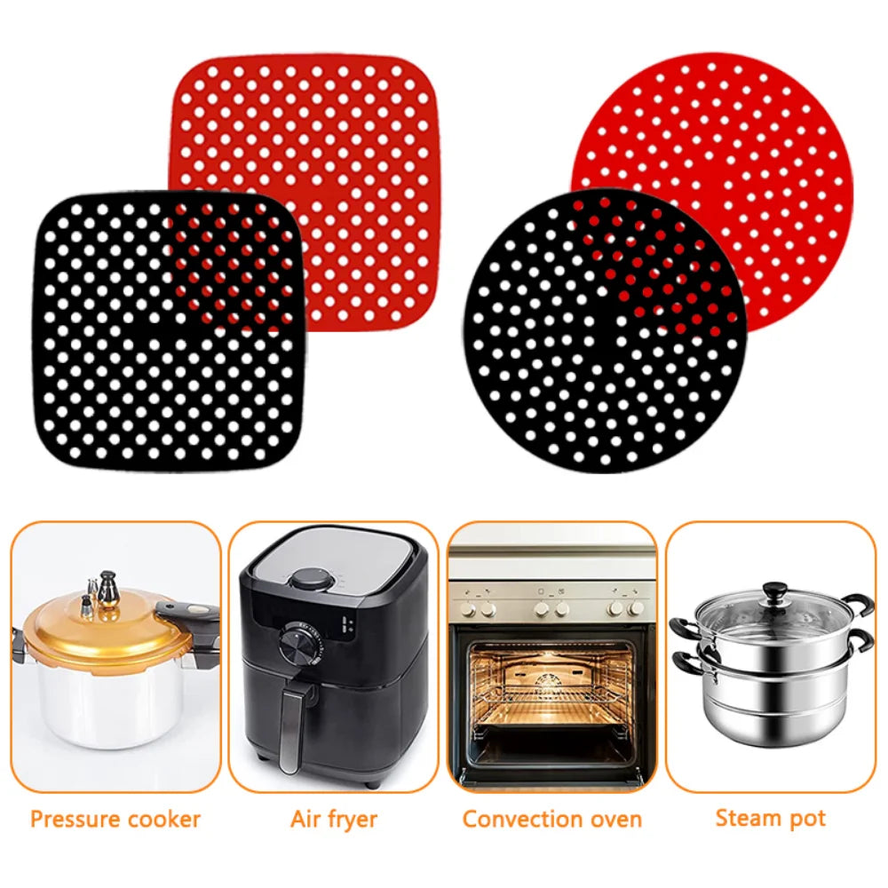 Reusable Silicone Air Fryers Mat Liner Non-Stick Steamer Pad Baking Inner Liner Cooking Mat for Kitchen Accessories Round Square