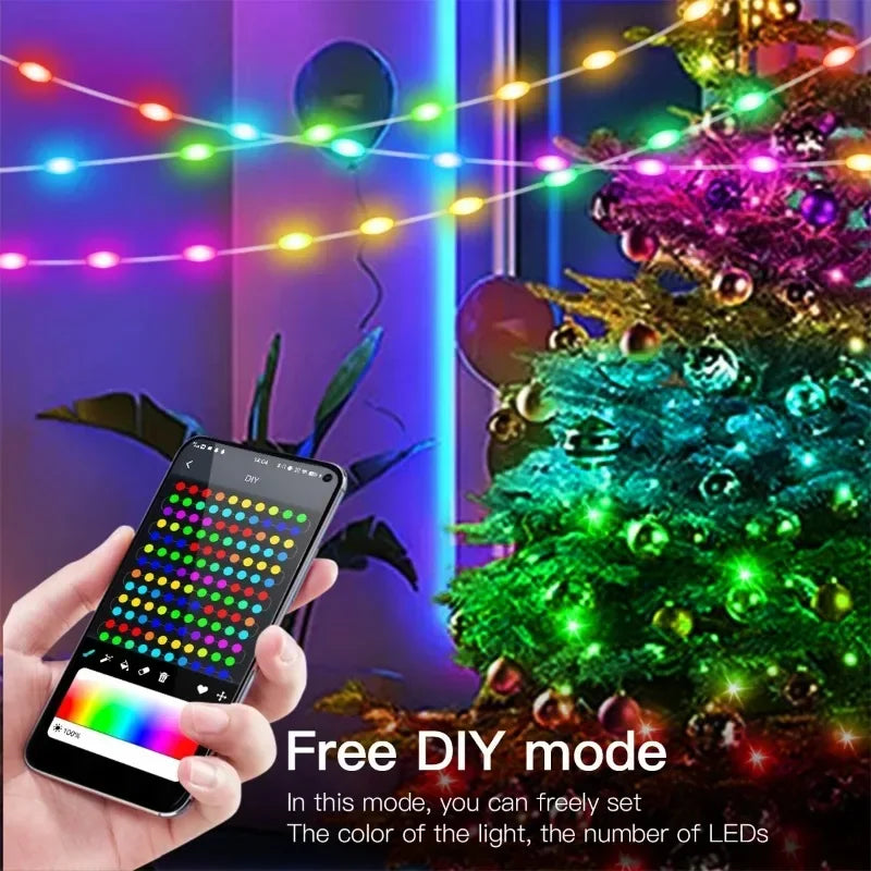 DIY Mode RGBIC Fairy Light String For Christmas Decorations natal New Year 2024 Xmas Tree adornos navidad Bluetooth USB 5V LED