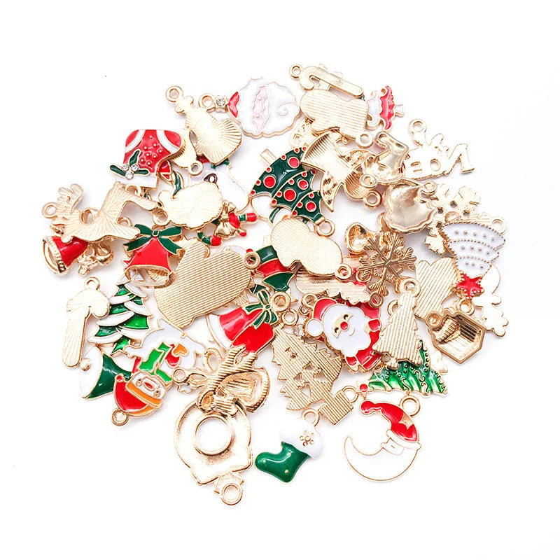 20Pcs/Lot Metal Random Mix Enamel Christmas Pendant For DIY Earring Bracelet Necklace Jewelry Making Supplies Accessories Crafts