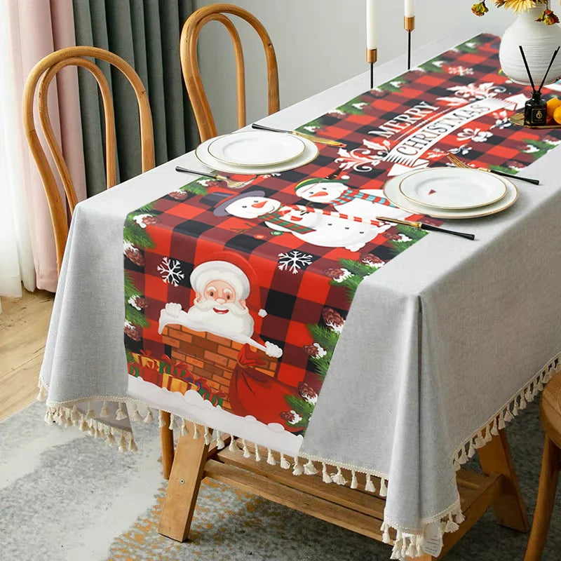 Christmas Table Runner Cloth Polyester Xmas Table Flag Cover Merry Christmas Decor For Home Ornament Navidad Gifts New Year 2025