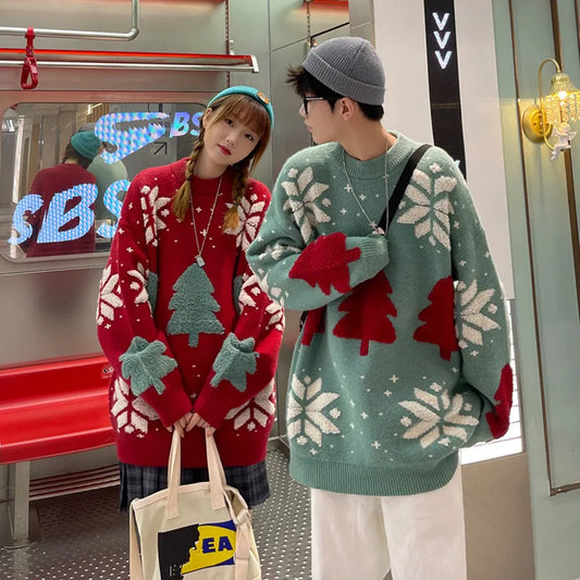 Christmas Tree Couple Street Sweater Woman Snowflake Sweatshirt Autumn Winter Unisex Man Casual Jersey Varsity Pullover Shirts