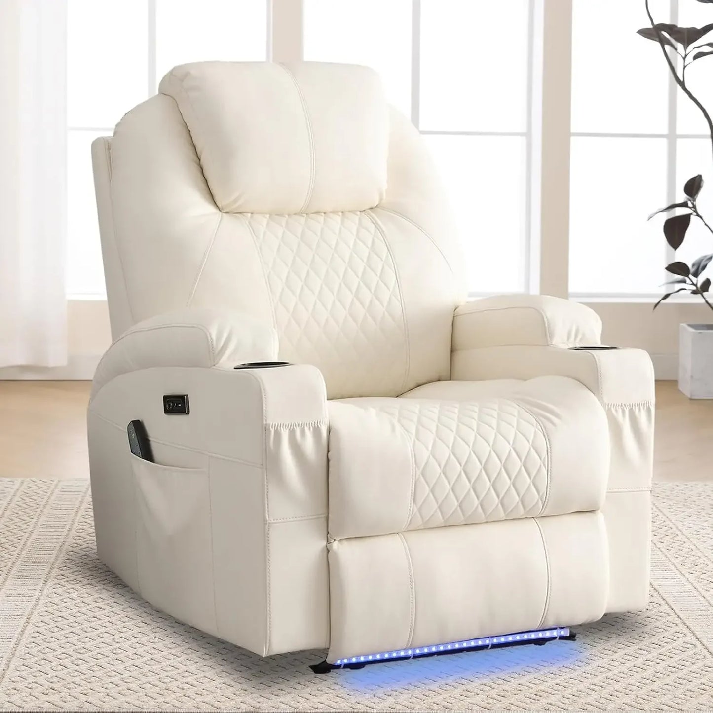 Power Recliner Chair with Heat and Massage for Adults - Home Theater Seating with LED Lights,Recliner Sofa for Living Room