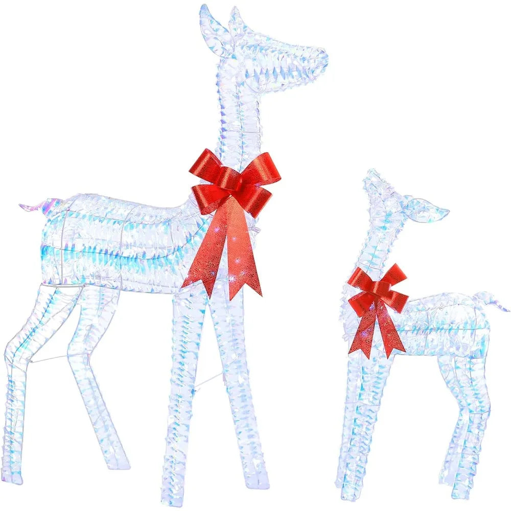 Pre-lit Christmas Reindeers, 2-Piece Lighted Christmas Deers with 130 Warm White LED Lights, Outdoor Reindeer