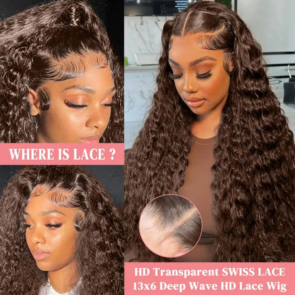 Chocolate Brown Lace Front Wig deep wave 13x6 Hd Lace Frontal Wig 250 Density Human Hair Wigs Colored Brazilian Hair for Women