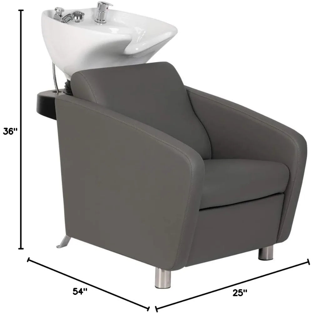 Salon Shampoo Chair, Deep Tilting White Porcelain Shampoos Bowl, Dual Function Nozzle, Extra Wide Seat, Shampoo Chairs