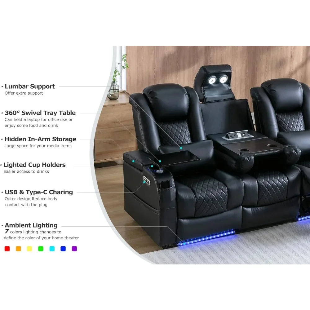 Reclining Sofas, Touch Reading Lights, Lumbar Pillow, Tray Table, Center Drop Down Console, Movie Theater Recliner Sofas