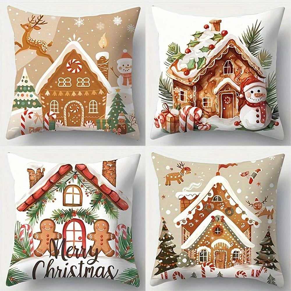 Christmas Gingerbread Hut Pillowcase Merry Christmas Decoration Sofa Cushion Suite Room Home Decoration New Year Gift