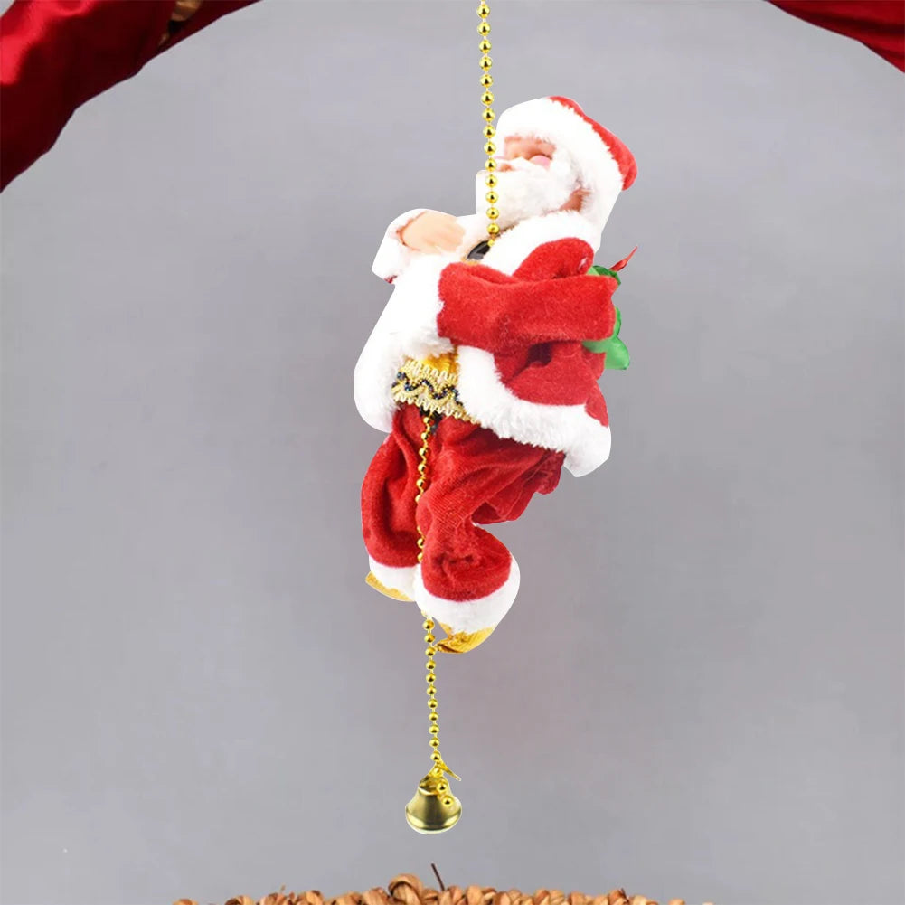 Santa Claus Climbing Beads Battery Operated Electric Climbs Up and Down Toy Tree Hanging Decor with Music Xmas Figurine Ornament