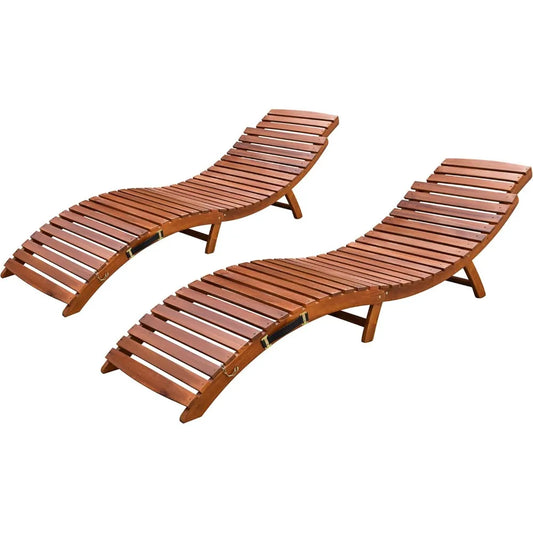 Patio Chaise Pool Lounge Outdoor Folding Wooden Lounge Chair for Outside Waterproof Lounge Chair (2 Piece),Natural Acacia Wood