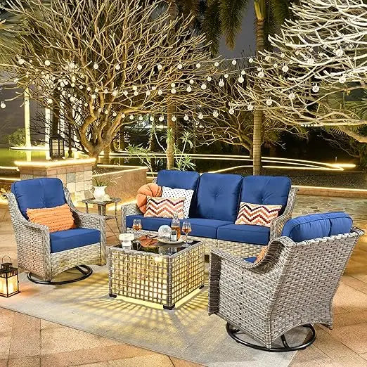 5 Piece Outdoor Patio Furniture, with 3 Seat Sofa,Rattan Wicker Coversation Se,Balcony Sofa  Set,Garden Furniture Sets