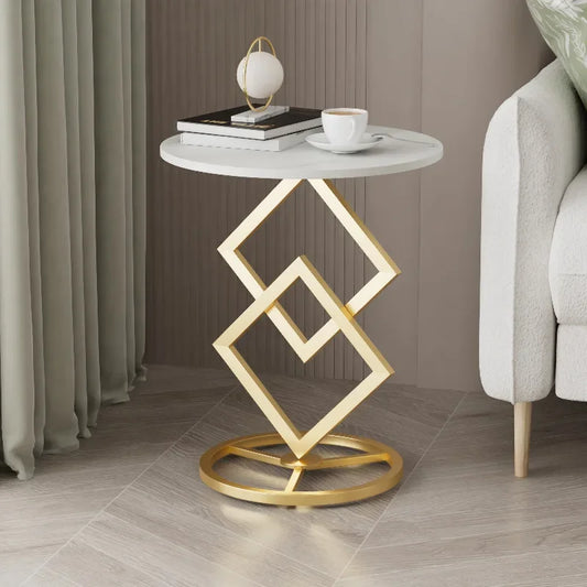 Round Coffee Table Modern Coffee Table Sofa Table Tea Desk for Living Room Office Desk, Balcony with Metal Legs Side Desk