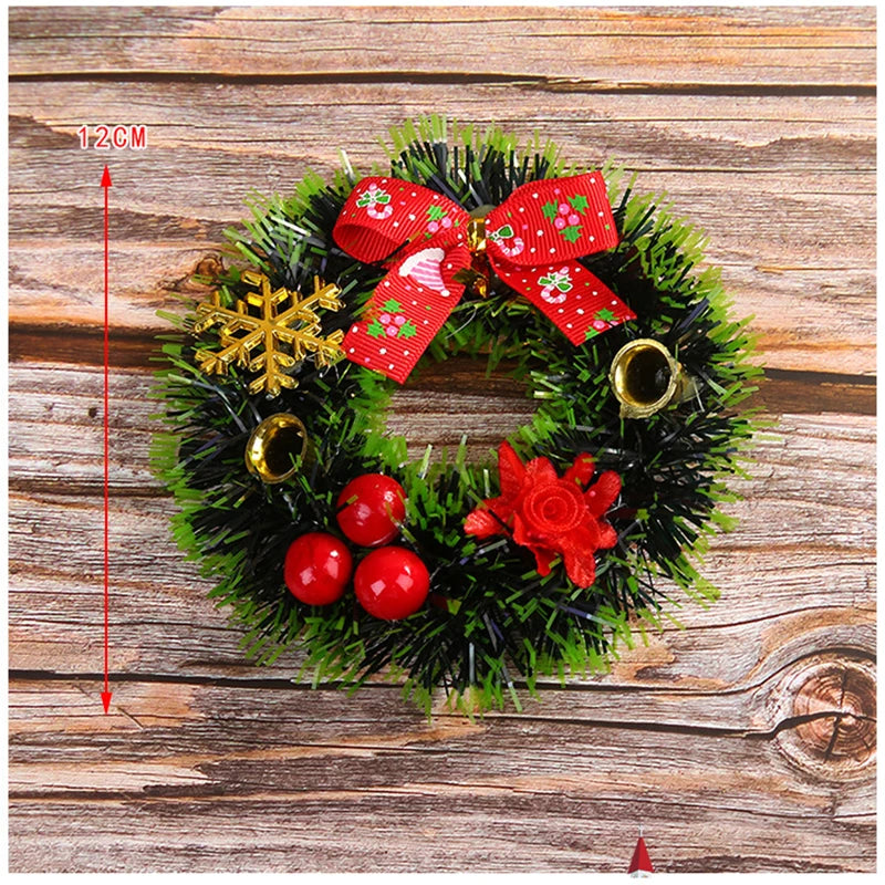 12cm Christmas Decoration Wreath Flower Vine Ring Christmas Tree Pendant Mini Flower Ring Christmas Decor 2024 New Year Decor