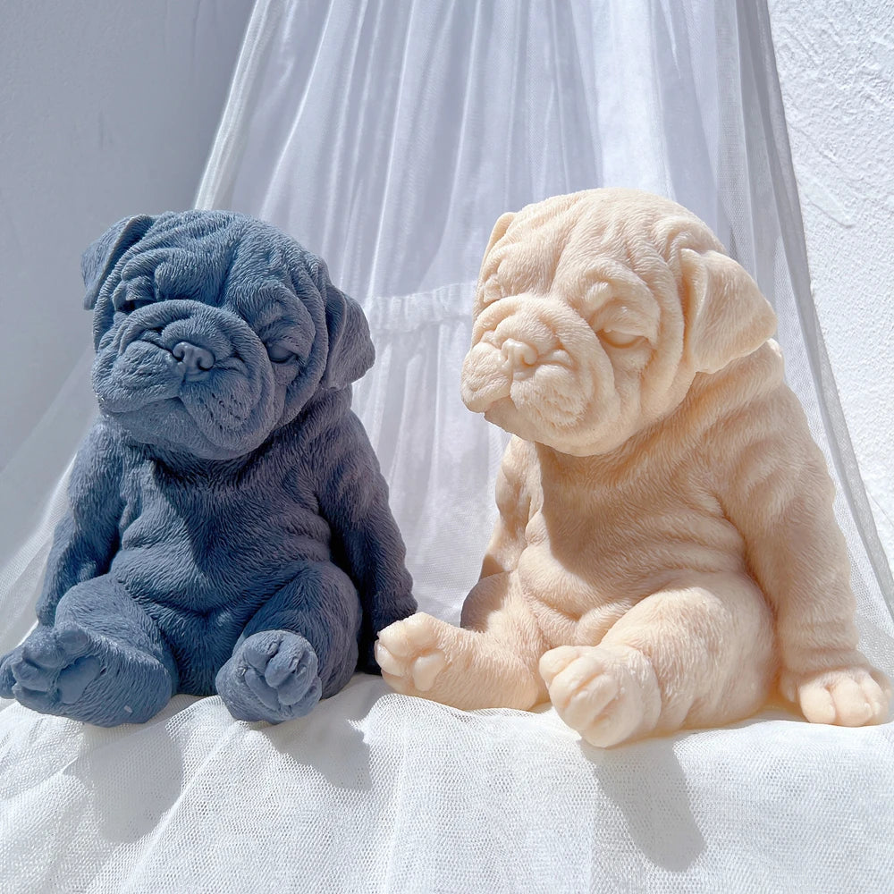 Sitting Sleeping Bulldog Puppy Candle Mold Animal Puppies Soy Wax Silicone Mould Dog Lover Home Decor