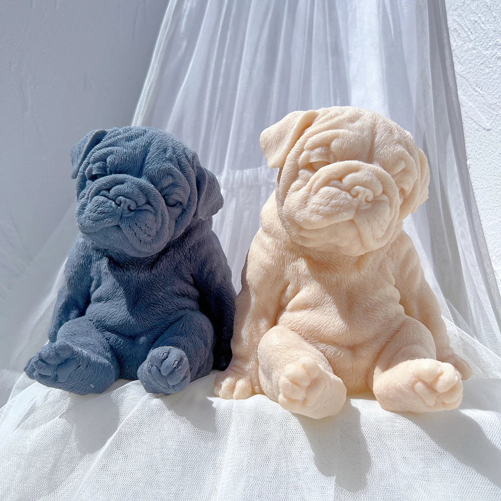 Sitting Sleeping Bulldog Puppy Candle Mold Animal Puppies Soy Wax Silicone Mould Dog Lover Home Decor