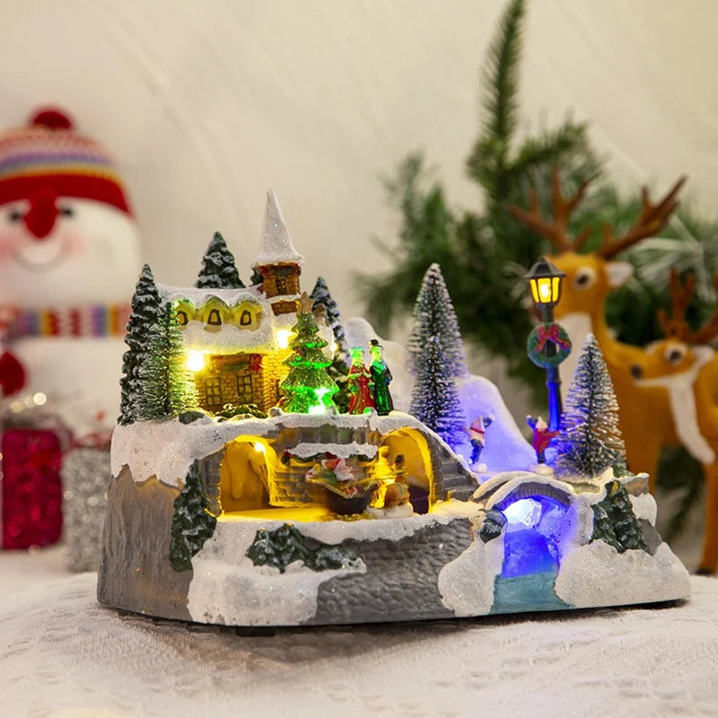 Christmas Snow House Village LED Light Luminous Ornament Figurine Christmas Decorations Crafts Xmas Decor