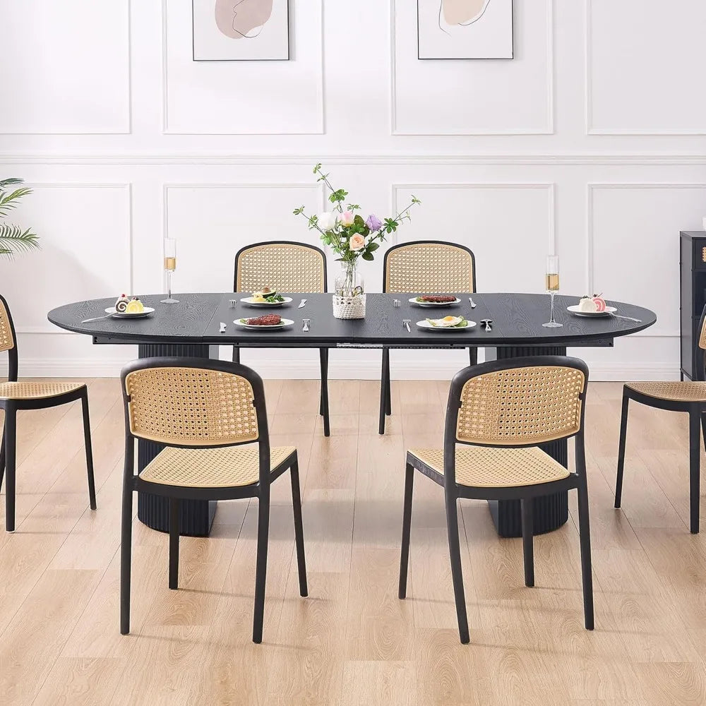 Wood Dining Furniture Set, Modern Oval Kitchen Table with Wooden Pedestal Base, Dining Table and Chairs