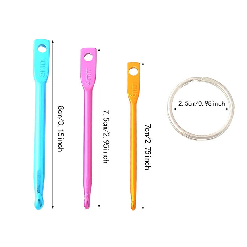 3pcs/set Multicolour Mini Aluminum Keychain Crochet Hooks DIY Crafts Tools Knitting Needles