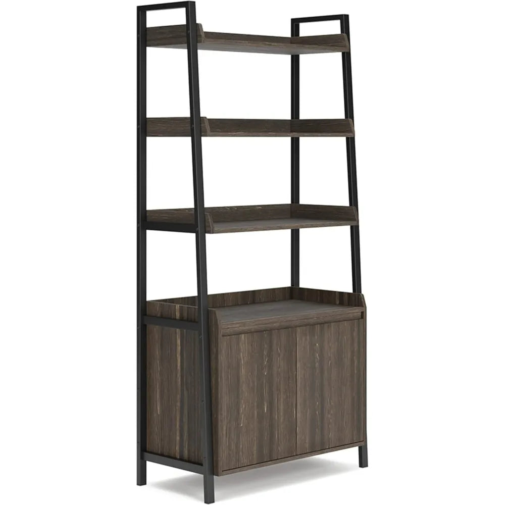 Zendex Modern Bookcase With Lower Cabinet Book Shelves Dark Brown Bookcases Shelf for Books Living Room Bookcase Bookshelf Home