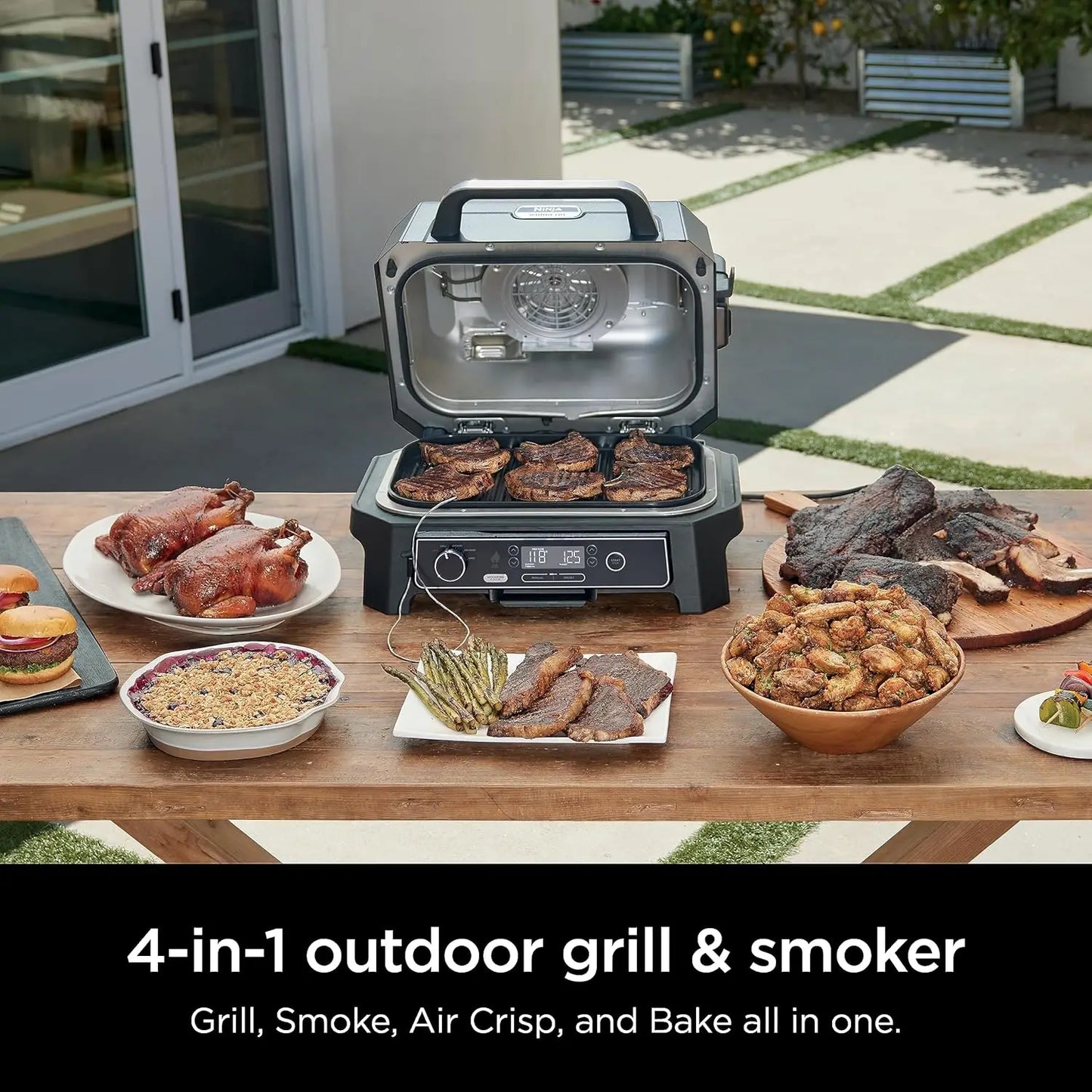 XL Outdoor Grill & Smoker with Built-In Thermometer, 4-in-1 Master Grill, BBQ Smoker, Outdoor Air Fryer, Bake, Portable