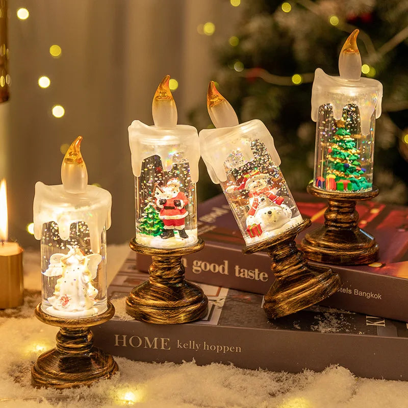 2024 Christmas Luminous Led Candles Lights Glitter Santa Claus Snowman Wind Lantern Kawaii Vintage Nightlight Kawaii Toy  Gifts