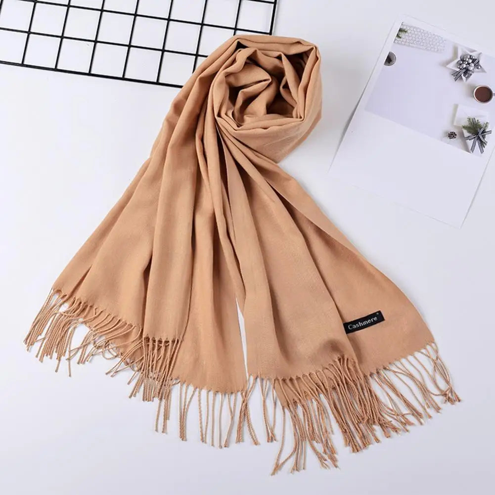 Women Fall Winter Scarf Thickened Faux Cashmere Tassel Soft Wide Long  Cold Resistant Decorative Women Thickened Scarf