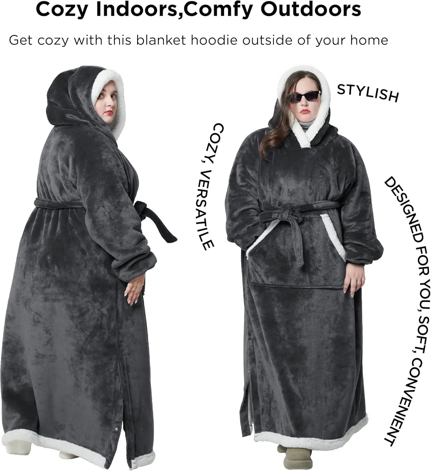 Bedsure Oversized Wearable Blanket Hoodie - Long Sherpa Fleece Hooded Blanket for Adult Women Men, Warm Cozy Big Blanket