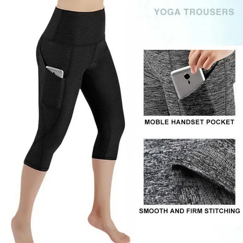 New High Waist Legging Pockets Fitness Bottoms Running Sweatpants for Women Quick-Dry Sport Trousers Workout Yoga Pants 2024