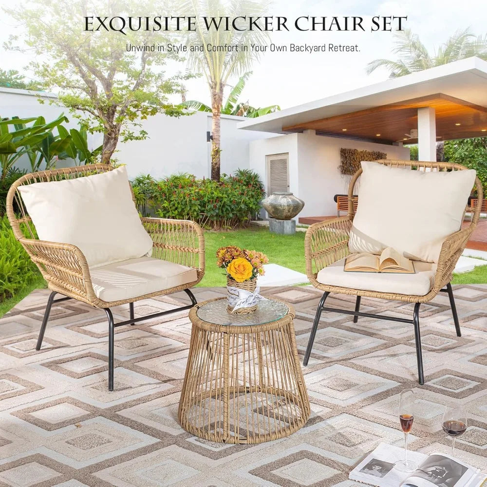 7 Piece Patio Furniture Sets with Egg Chair, Small Outdoor Bistro Chair Conversation Sofa Set w/Coffee Table & Ice Bucket