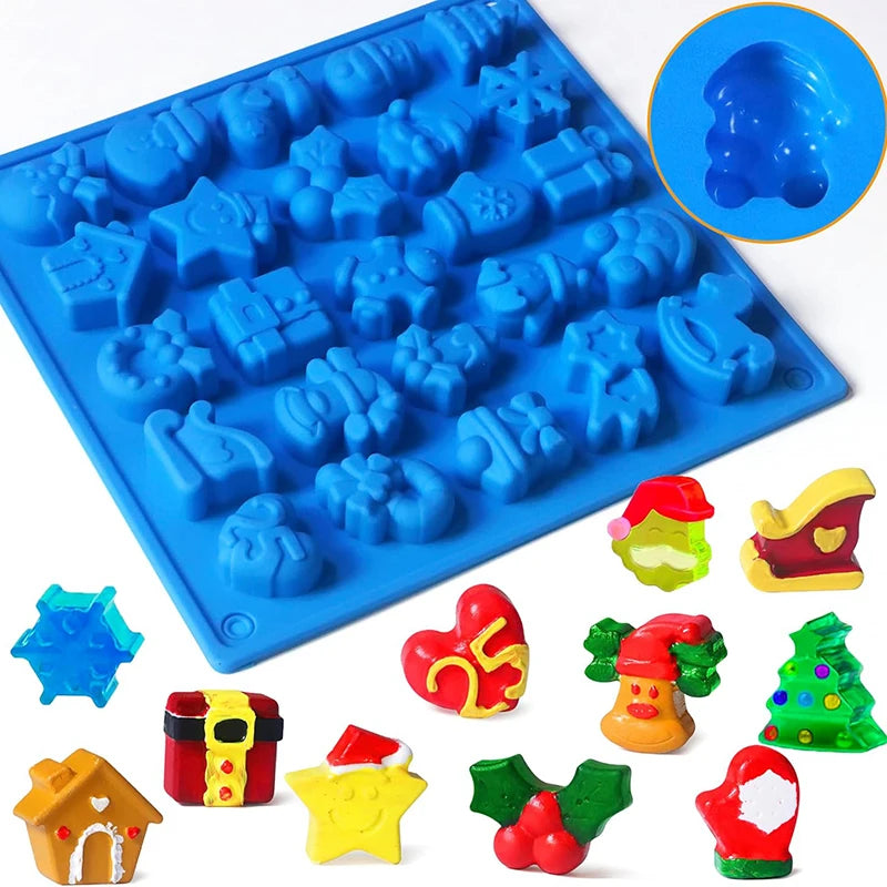 Christmas Chocolate Candy Molds, 4Pcs 100-Cavity Christmas Molds for DIY Santa Claus Snowman Chocolate Jello Gummy Baking Moulds