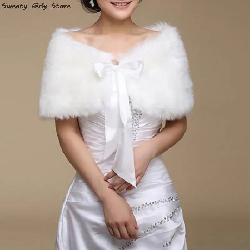 Marriage Fur Shawl Formal Dress Wedding Wrap Spring Winter Plush Jacket Bridal Outerwear Bridal Cape Elegant Short Coat Ribbon