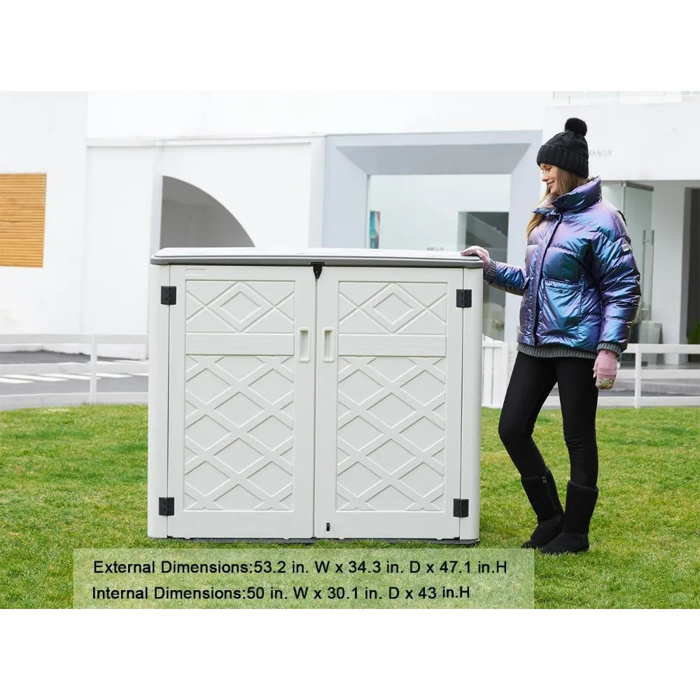 Larger Outdoor Storage Shed Weather Resistance, Horizontal Outdoor Storage Box Waterproof for Garden, Patios, Backyards,