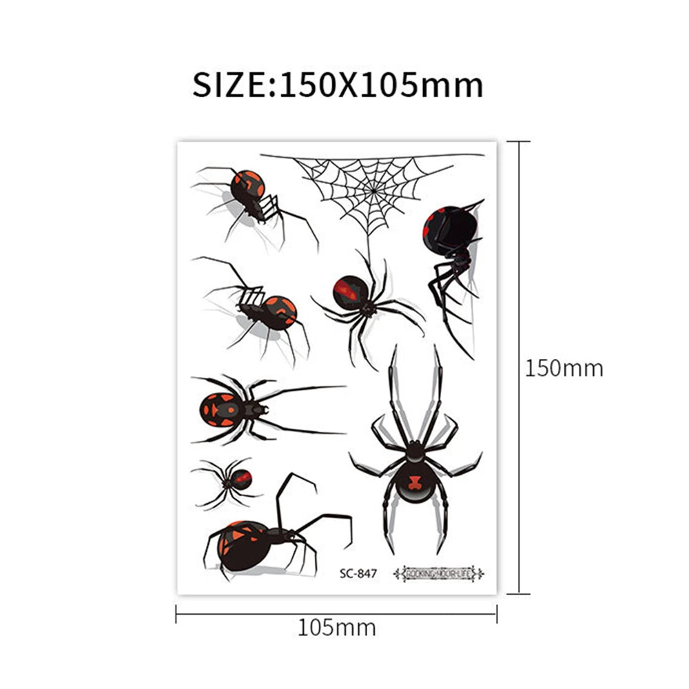 Waterproof 3D Spider Temporary Tattoo Stickers For Halloween Fake Tattoo Body Art For Men Women