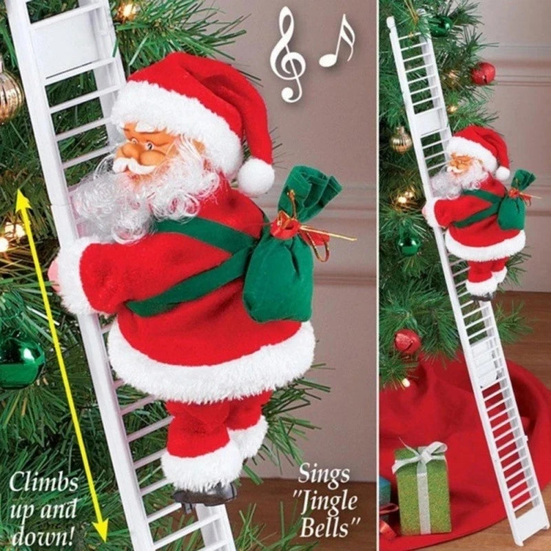 Singing Santa, Climbing Santa on Ladder, Santa Claus Climbing Ladder Christmas Doll Creative Plush Tree Hanging Decorations