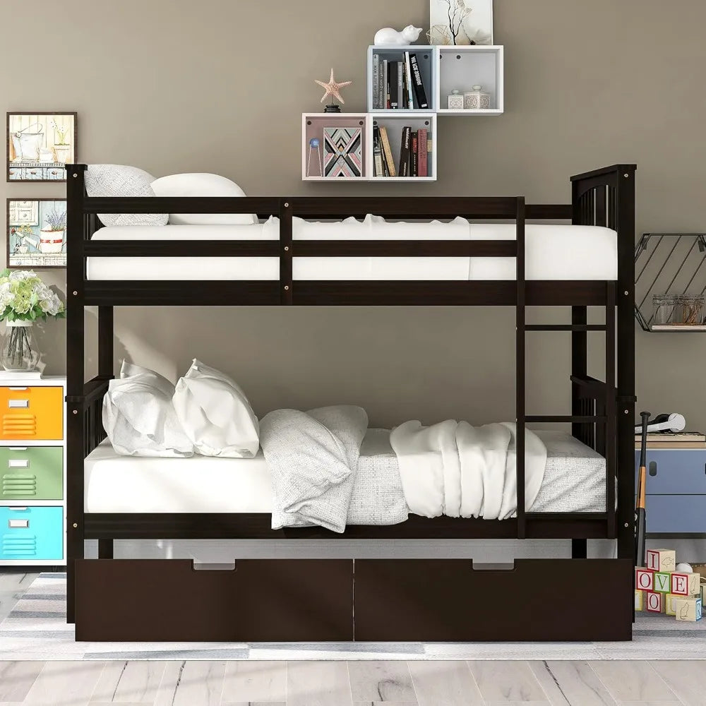 Bunk Bed, Convertible Bunks Beds with Storage Drawers for Kids,Wood Futon Bunk Bed Frame