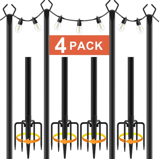 10Ft String Light Poles 4  Poles for Outside  with Fence Brackets Hanging  Stand Deck Patio Backyard