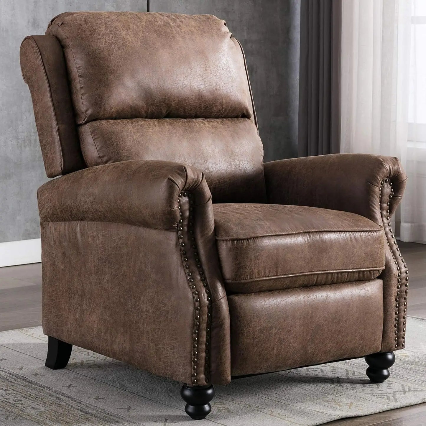 Recliner Chair Faux Leather Armchair Push Back Recliner with Rivet Decoration Single Sofa Accent Chair for Living Room