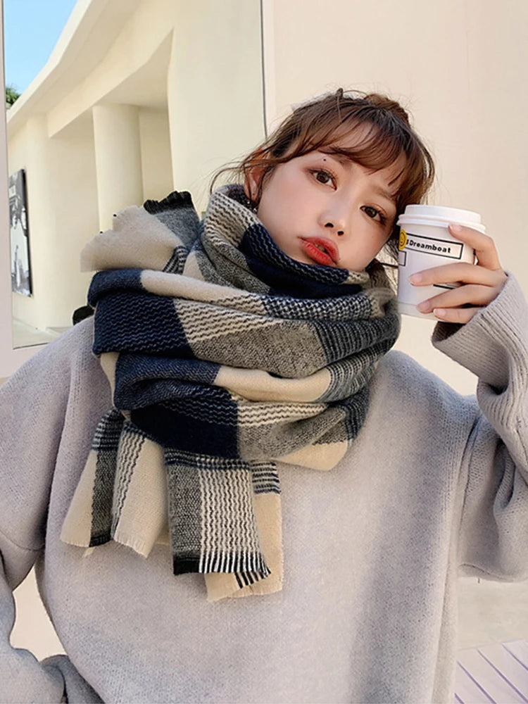 New Imitation Cashmere Women Plaid Scarf Winter Preppy Style Lady Thick Wrap Pashmina Shawl Bandana Female Mujer Bufandas Stoles