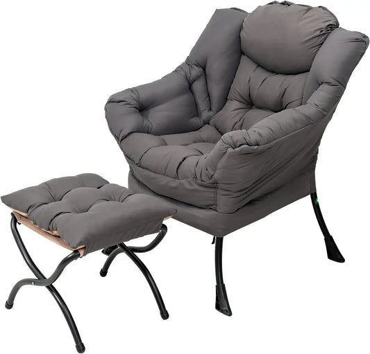 Chair with Ottoman, Modern Lounge Accent with Armrests and a Side Pocket, Leisure Upholstered Sofa Reading