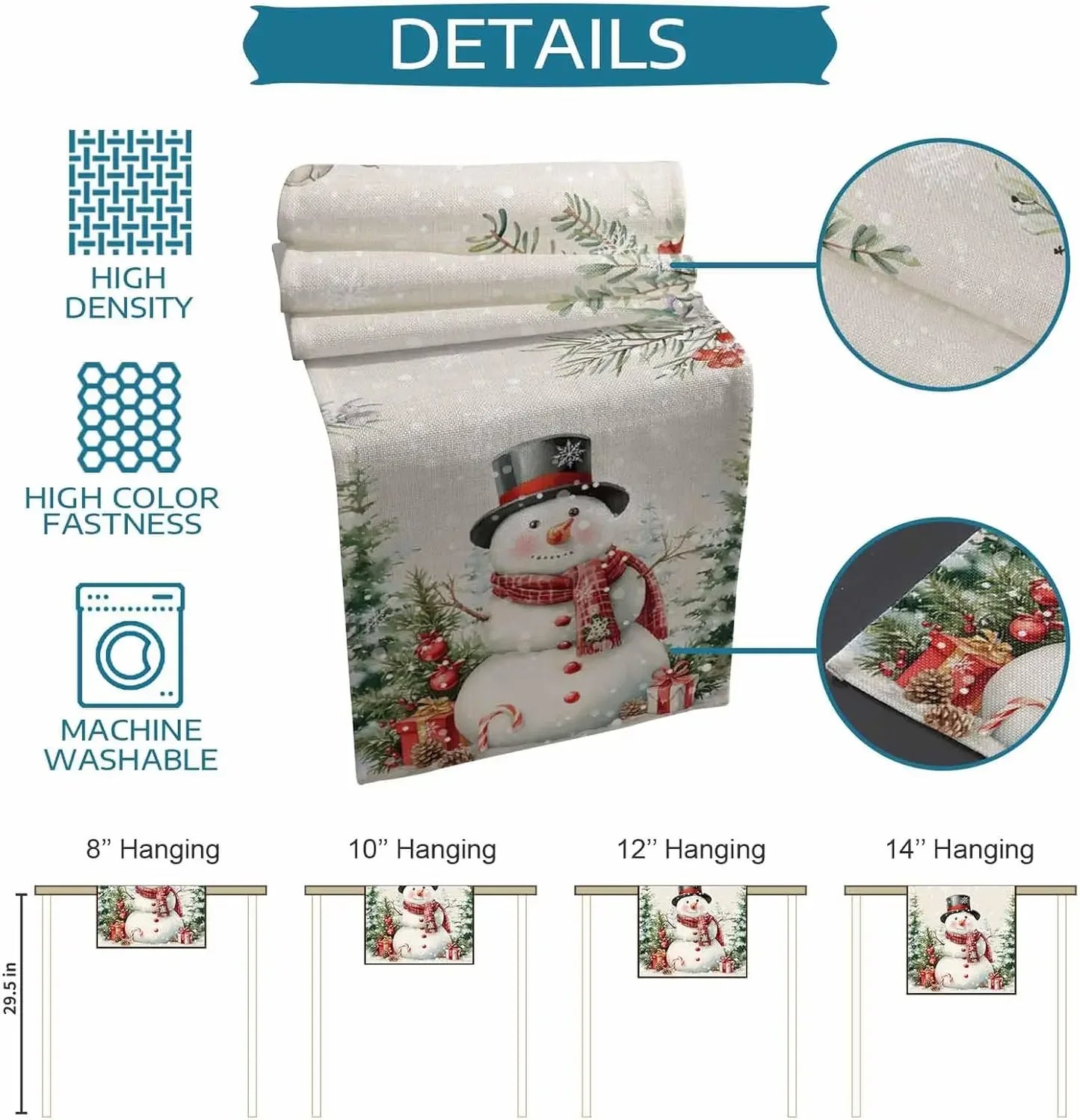 Christmas Snowman Snowflake Botanical Tree Linen Table Runners Dining Room Decor Washable Table Runner Christmas Decoration